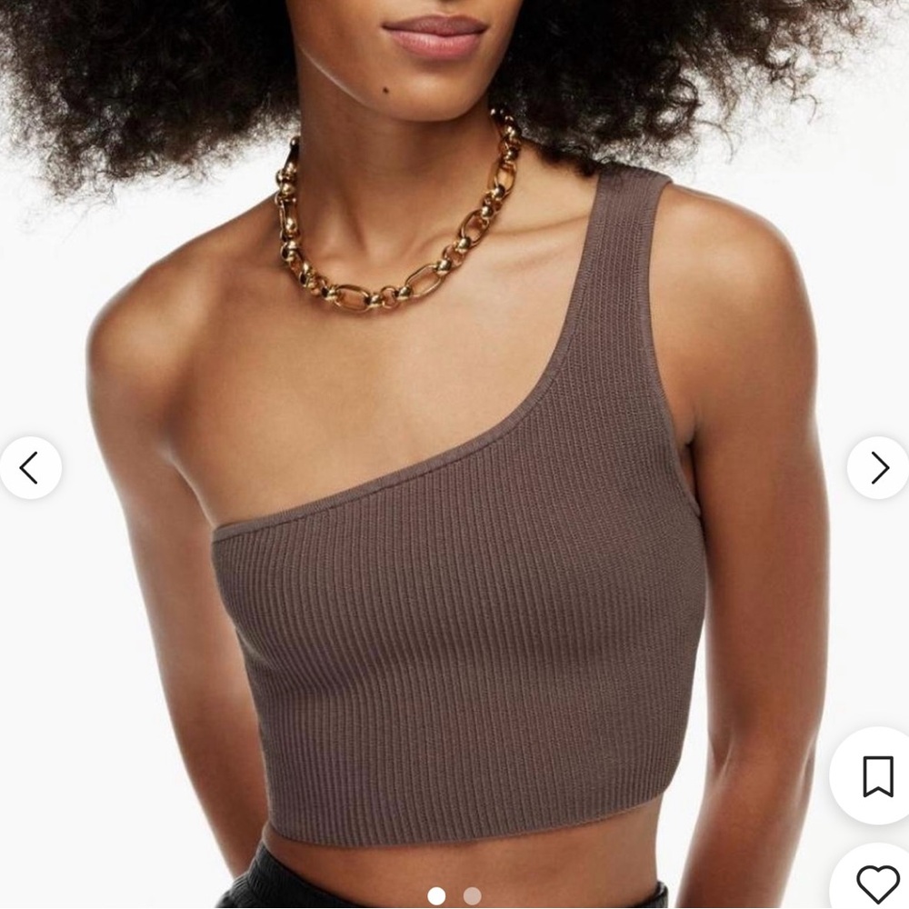 One-Shoulder Brown Ribbed Top